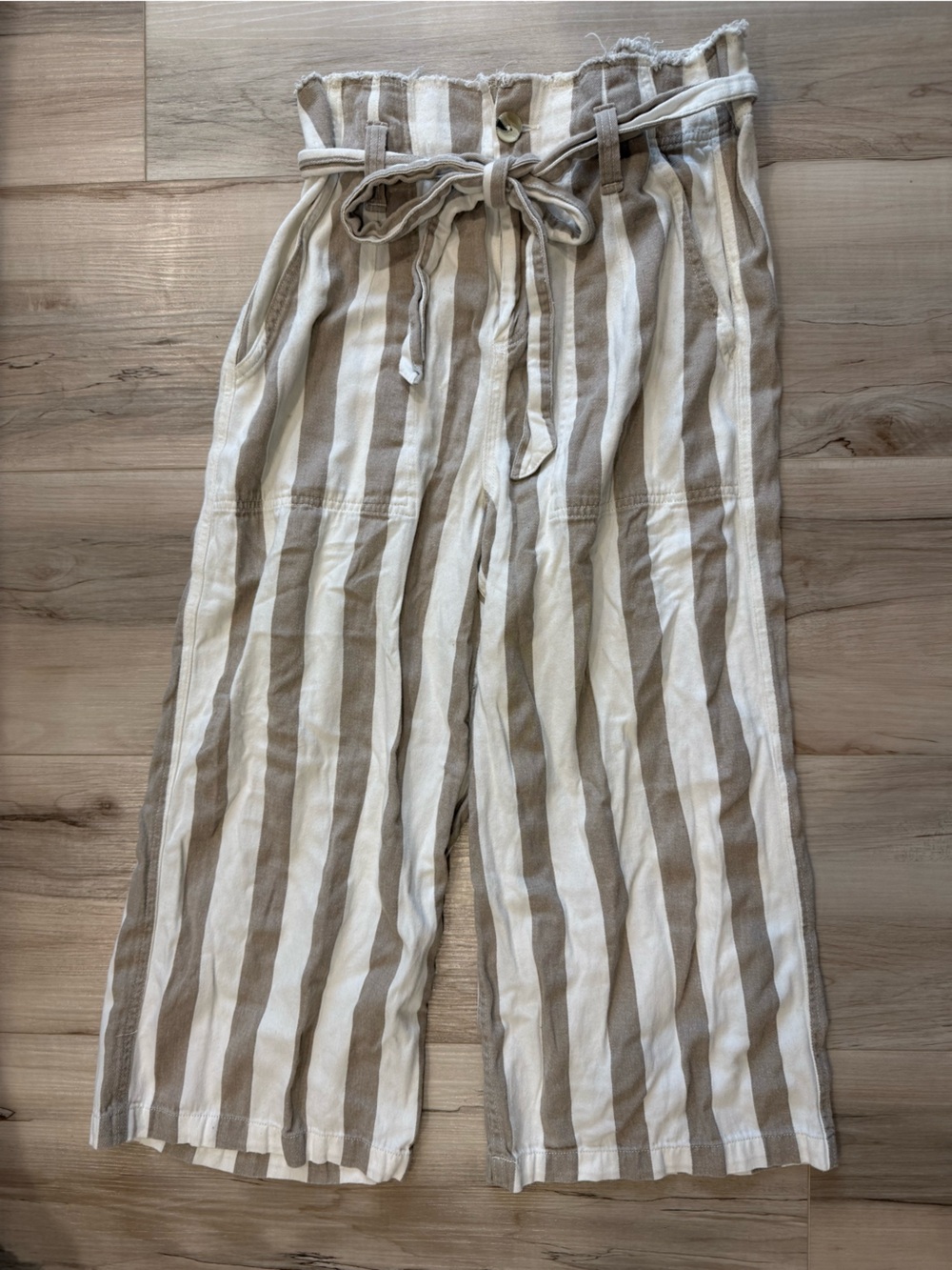 Topshop Beige and White Striped Casual wide leg pants